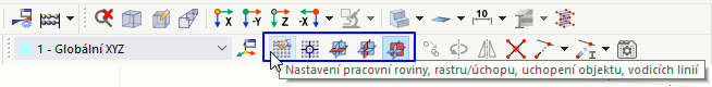 Tlačítka pro nastavení pracovní roviny