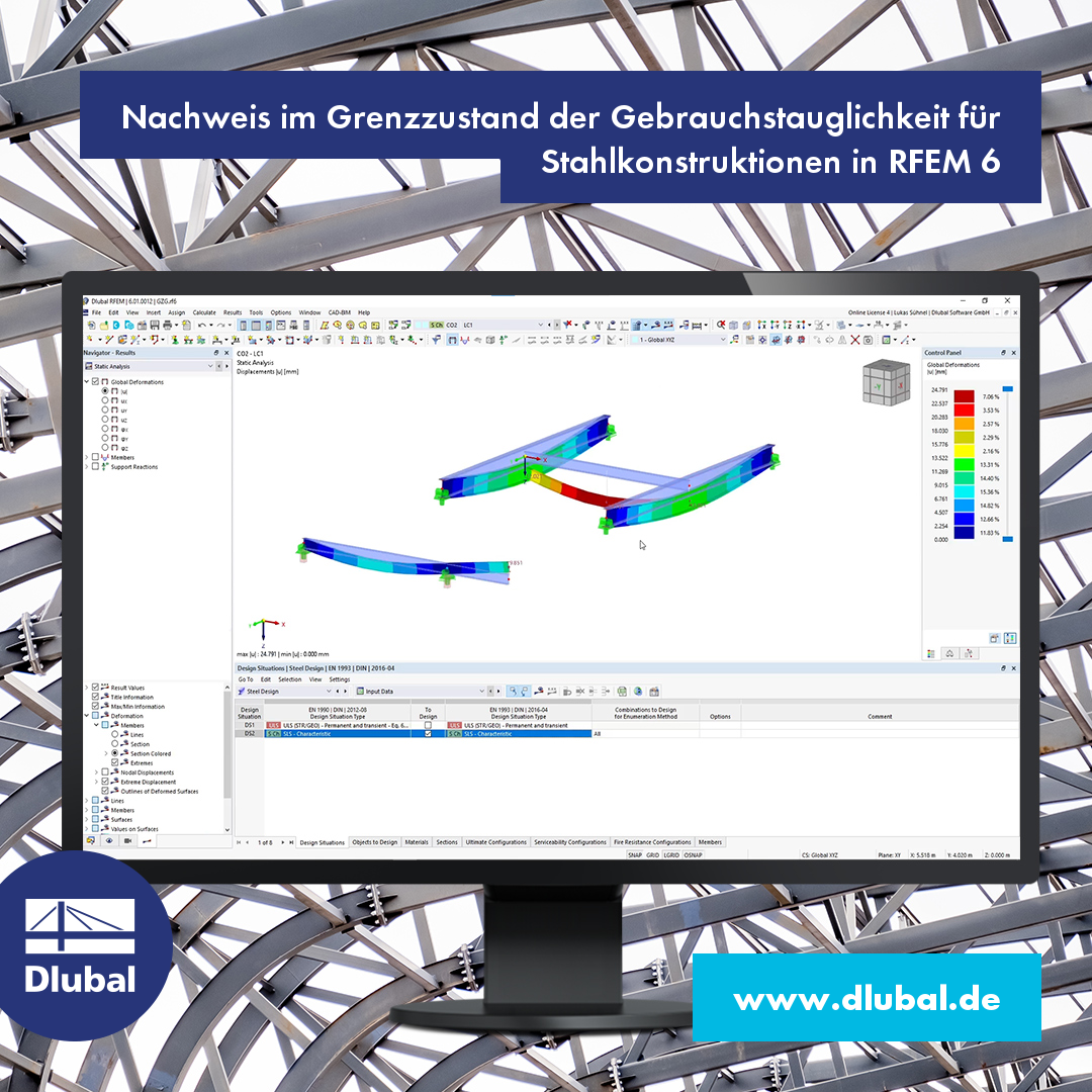 Posouzení ocelových konstrukcí v mezním stavu použitelnosti v programu RFEM 6