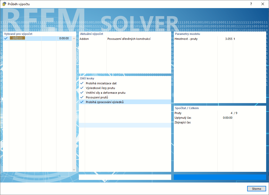 Dialog "Průběh výpočtu" | Posouzení dřevěných konstrukcí