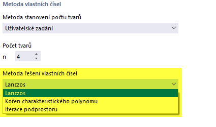 Vyberte metodu řešení úlohy s vlastními čísly