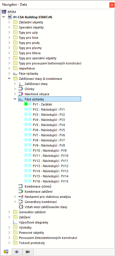 Fáze výstavby v kategorii 'Zatěžovací stavy a kombinace'