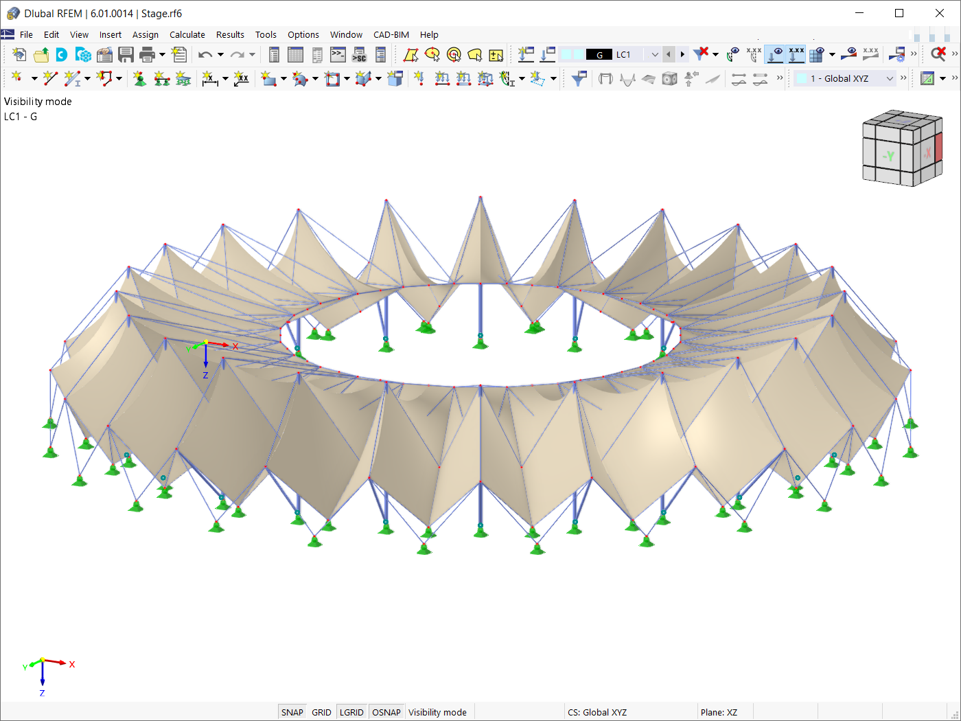 Model střechy stadionu z membrán