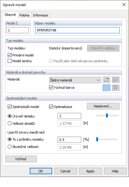 Upravit model, záložka ' Obecné '