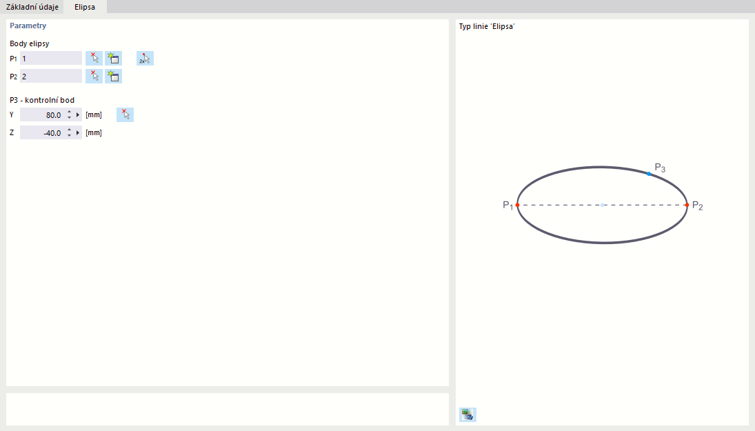 Dialog 'Nová linie ', záložka' Elipsa '