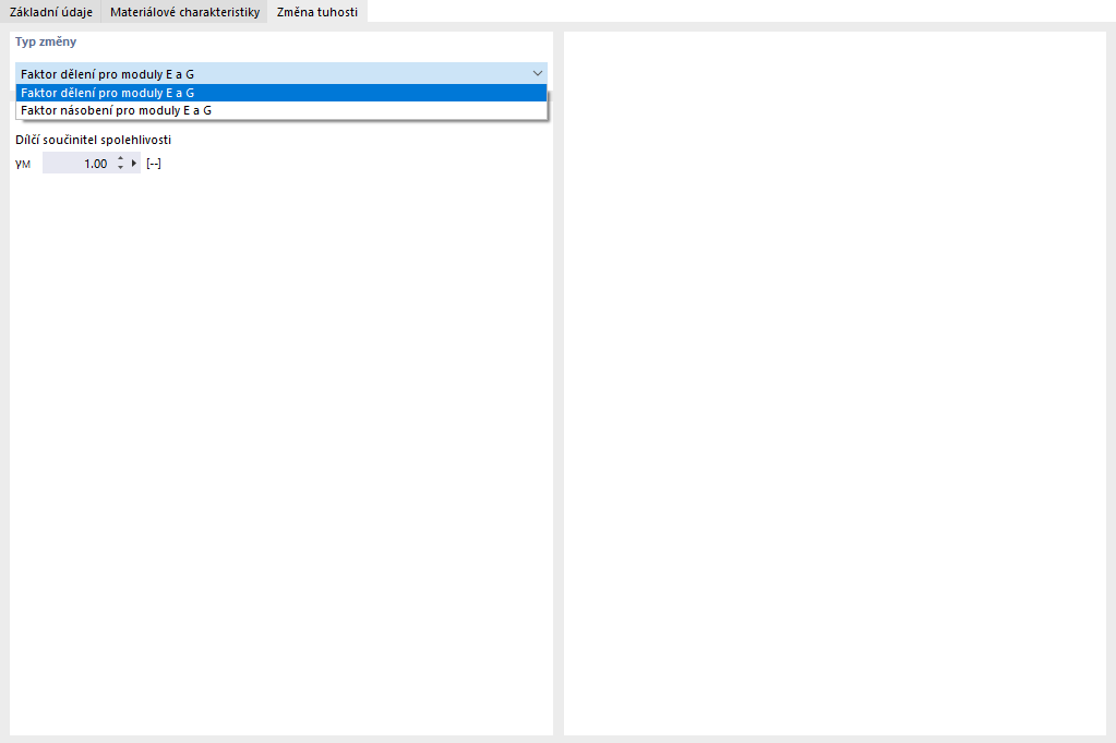 Dialog 'Nový materiál ', záložka' Změna tuhosti '