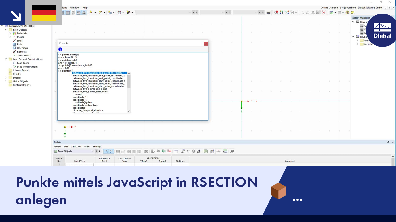 Vytvoření bodů pomocí JavaScriptu v programu RSECTION