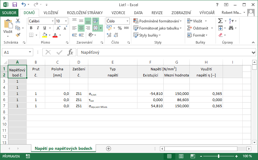 Tabulka Excel s napětím