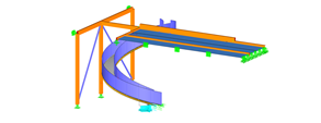 Model točitého schodiště se spodní konstrukcí v programu RFEM (© StructureCraft)