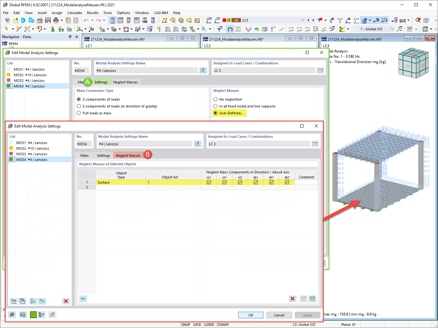 Zanedbání hmot v programu RFEM 6 / RSTAB 9