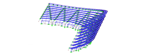 3D model fasádní konstrukce v programu RSTAB (© Huana Engineering Consulting (Peking) Co., Ltd. (SuP Ingenieure GmbH))