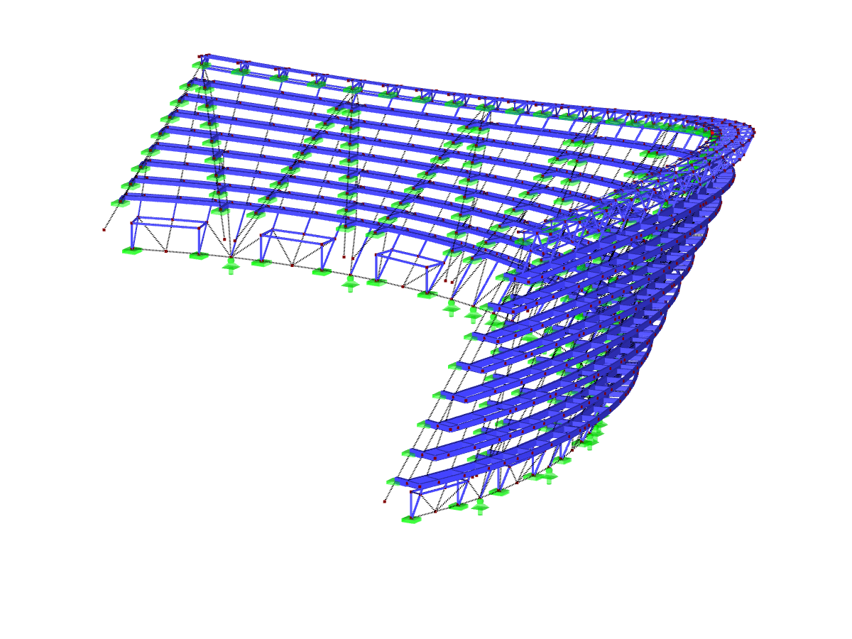 3D model fasádní konstrukce v programu RSTAB (© Huana Engineering Consulting (Peking) Co., Ltd. (SuP Ingenieure GmbH))