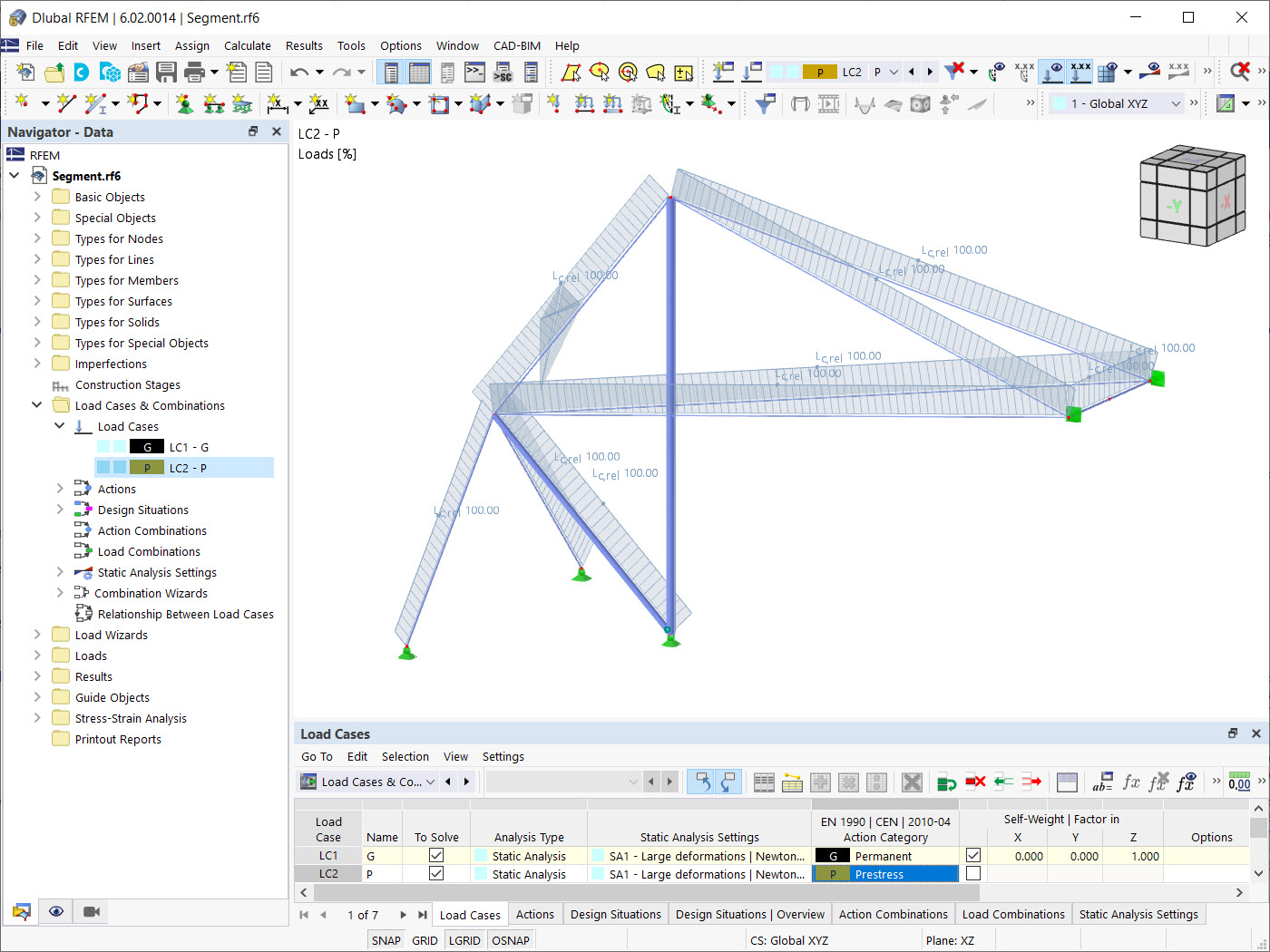 Geometrické zatížení typu Form-finding vnesené na lana