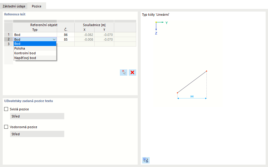 Zadání referenčních objektů lineární kóty