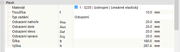 Nastavení desky - typ definice odsazení