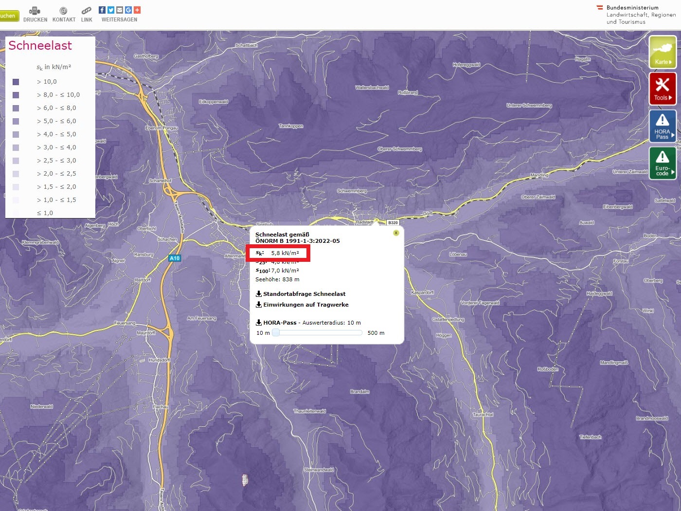 FAQ 005294 | Proč mapa eHORA pro Rakousko udává jiné zatížení sněhem než váš nástroj pro stanovení oblastí zatížení?