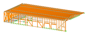 3D model dřevěné konstrukce haly v programu RSTAB (© MARX KRONTAL PARTNER)