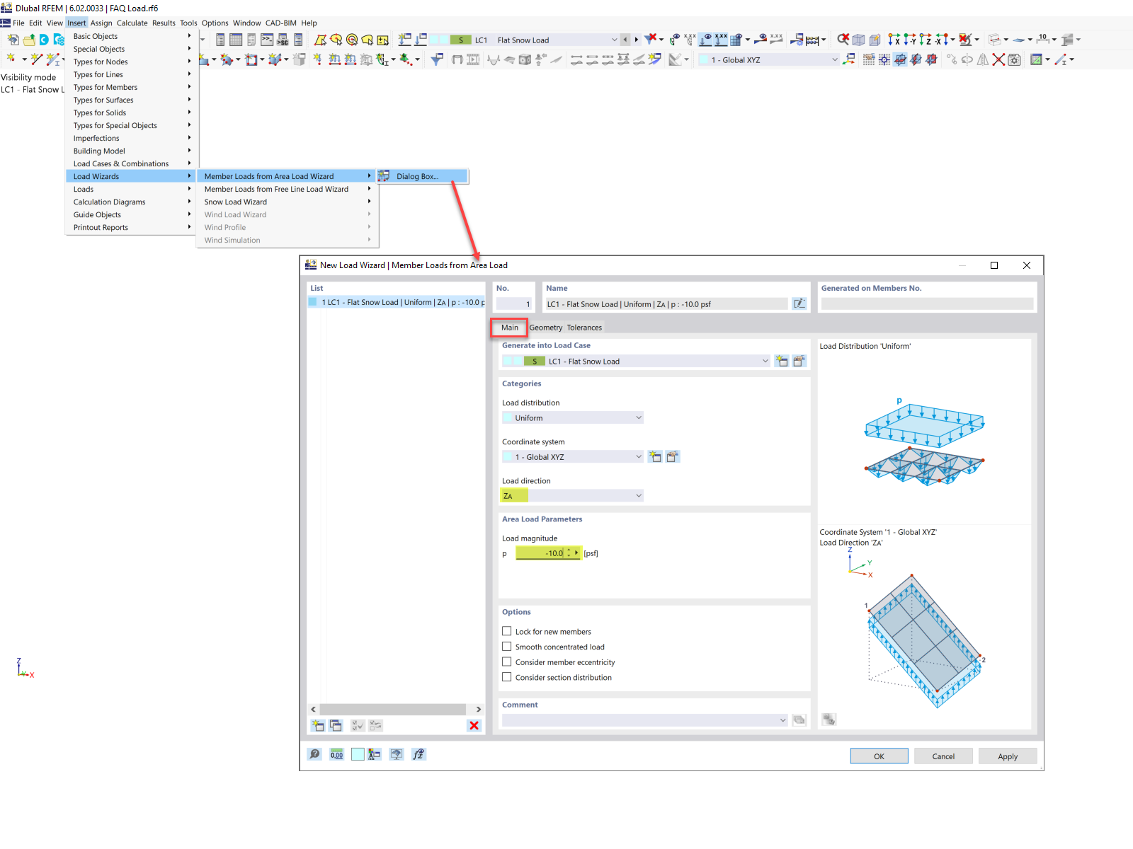 FAQ 005321 | Jak mohu v programu RFEM 6 aplikovat zatížení na pruty, které neleží v jedné rovině?