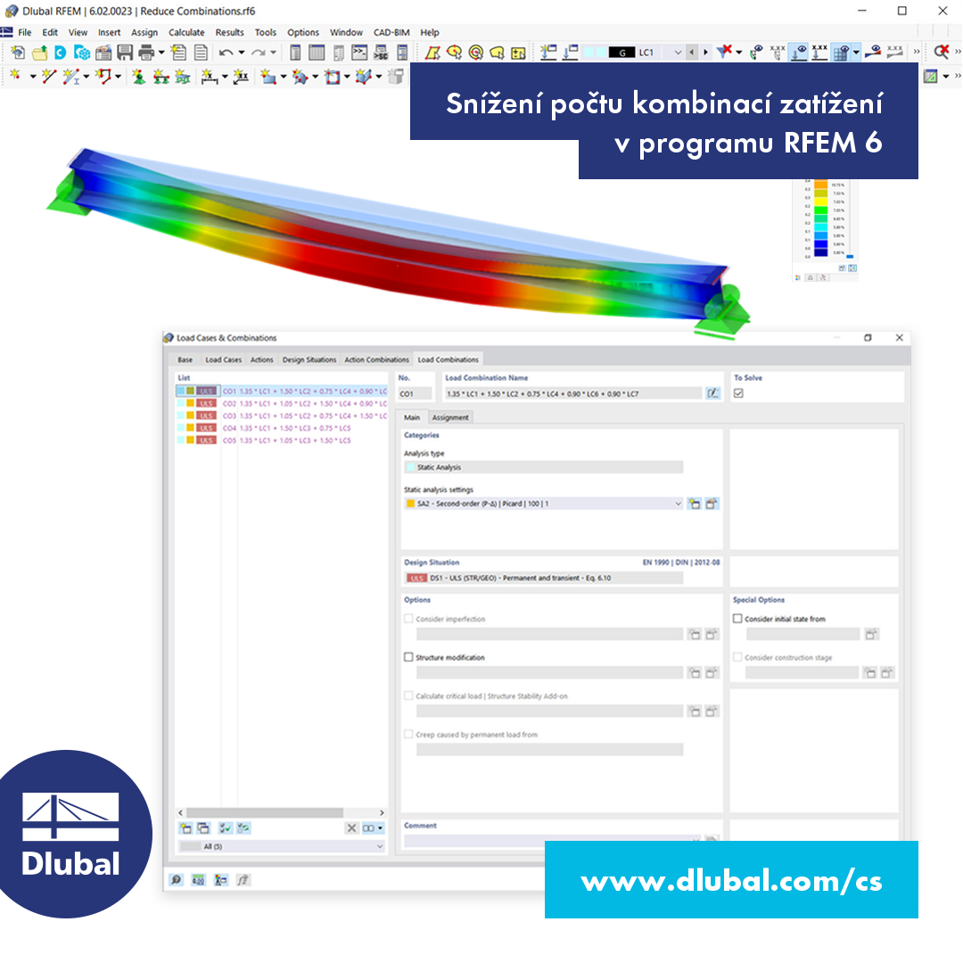 Snížení počtu kombinací zatížení \n v programu RFEM 6