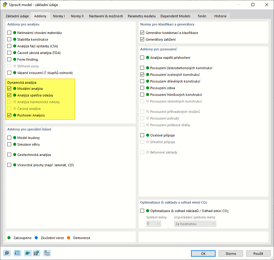Addony pro dynamickou analýzu