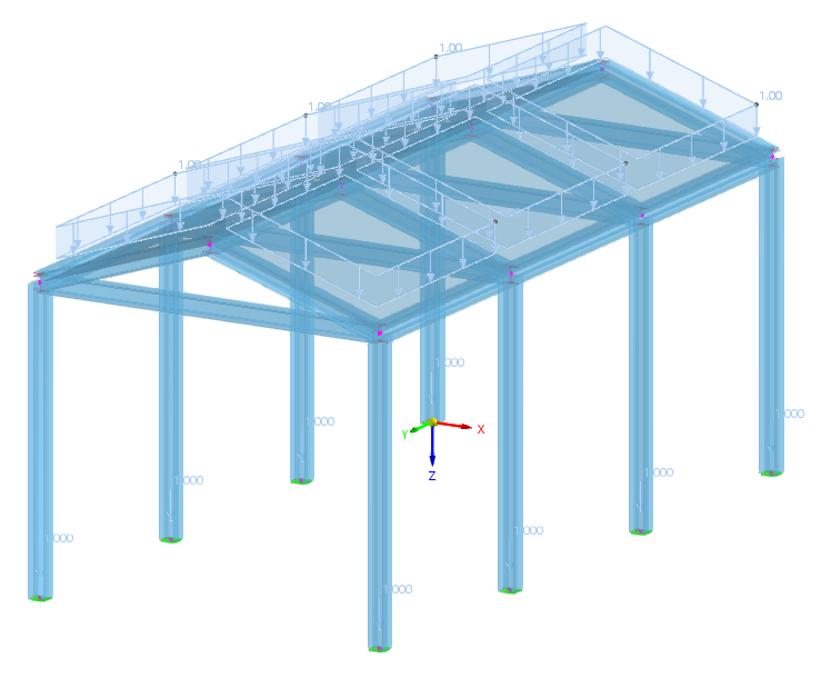 Model 000426 | Ocelový rám s plochami střechy s parametry