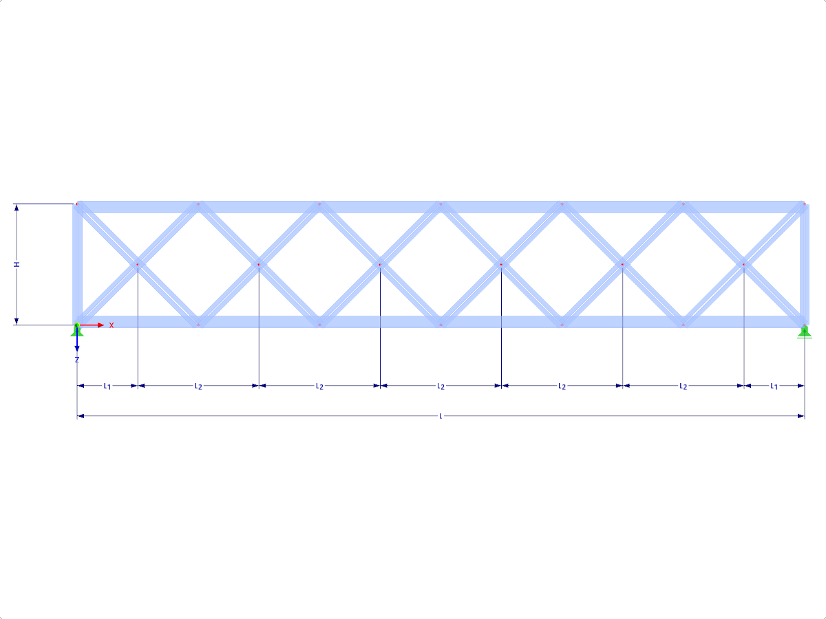 Model 000442 | FT020 | Příhradový nosník s rovnoběžnými pásy s parametry