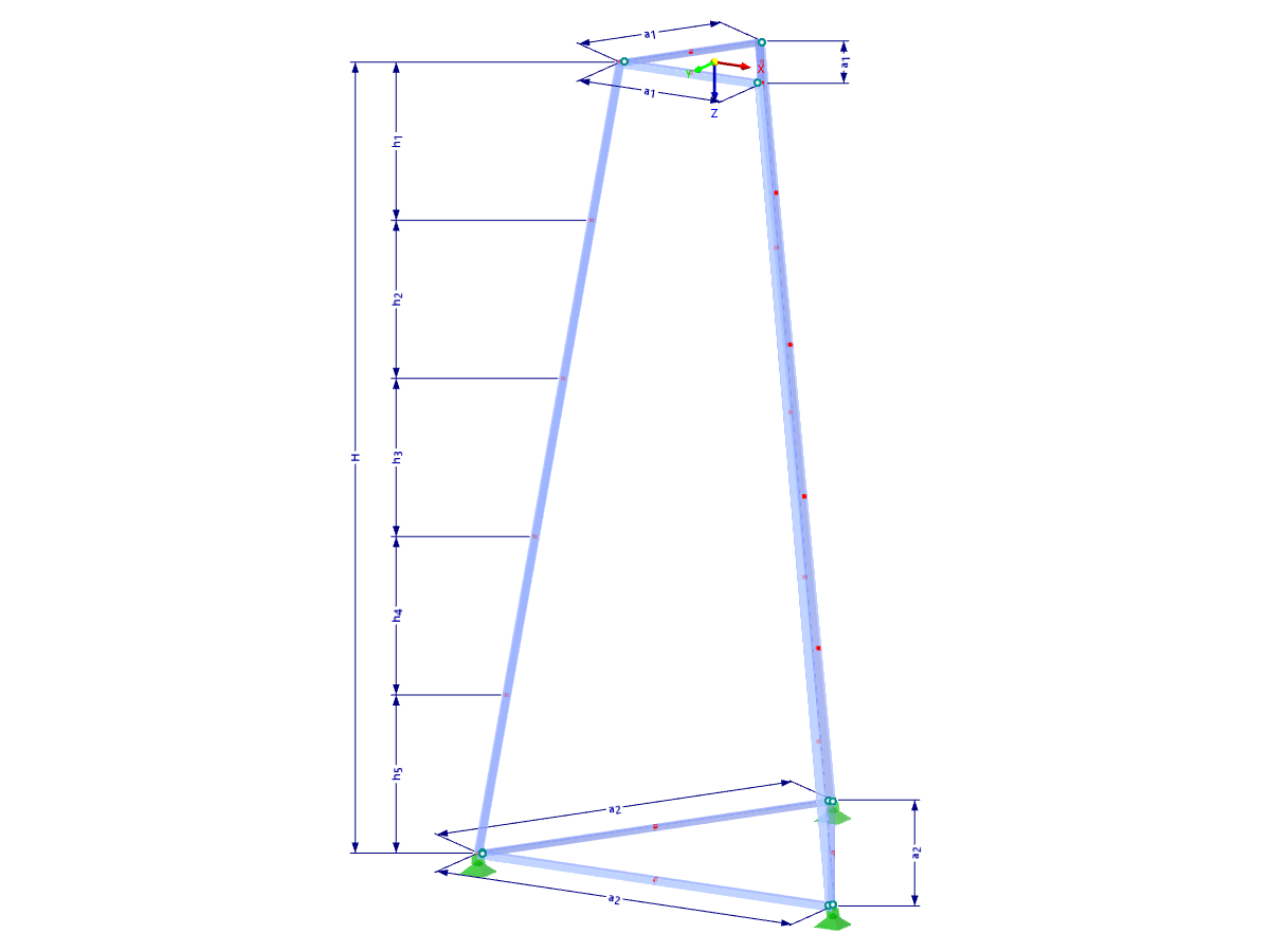 Model 002312 | TST001 | Příhradový stožár | Trojúhelníkový půdorys s parametry