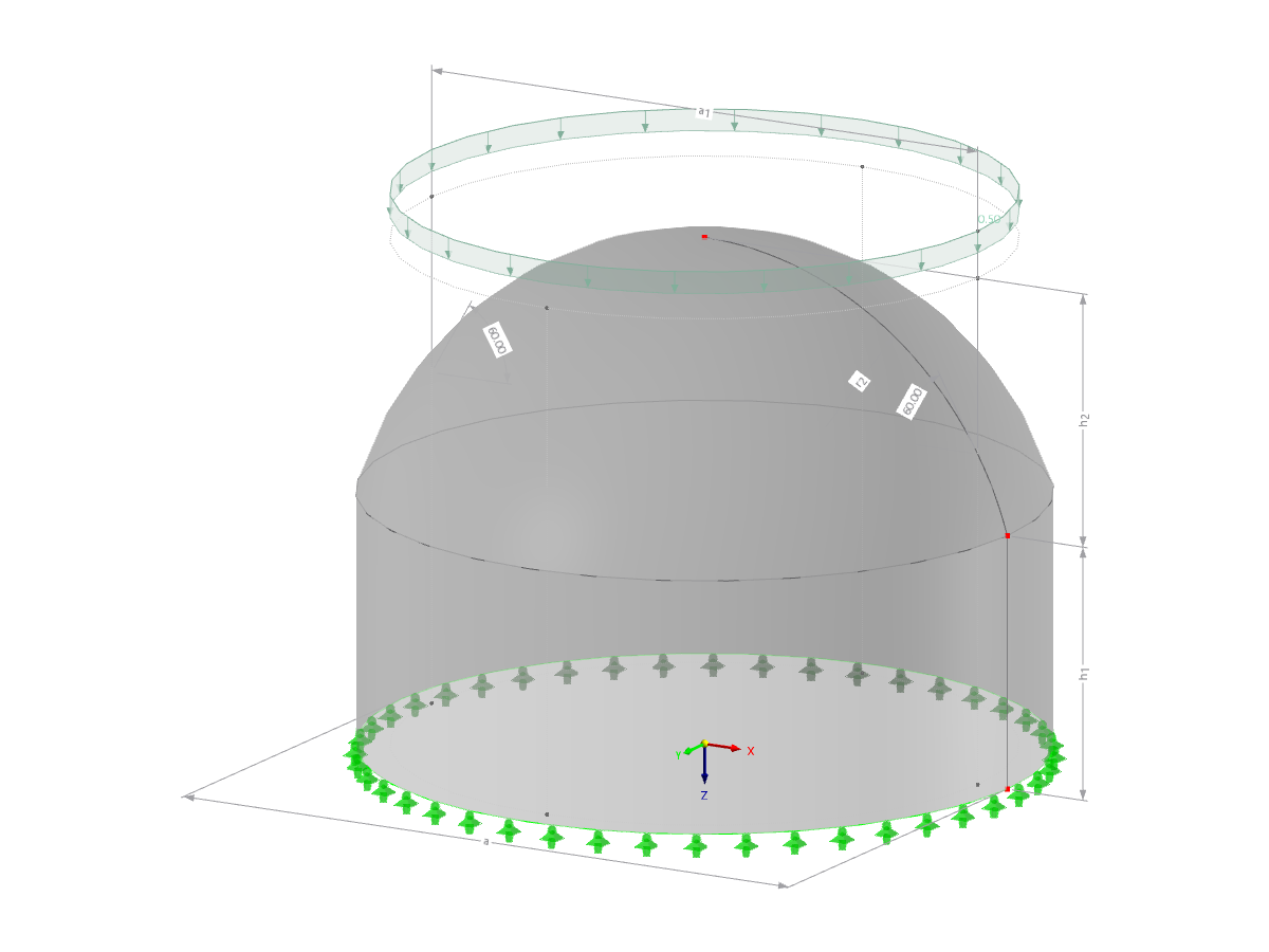 Model 003089 | SHD003-sníh | Segmentová kupole na kruhové stěně s parametry