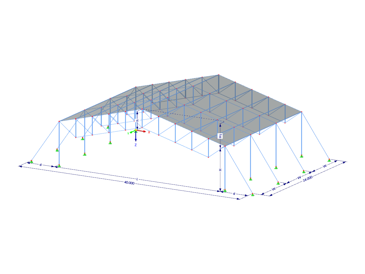 Model 003505 | FCT001 | Systémy plochých vazníků v paralelním pole s parametry