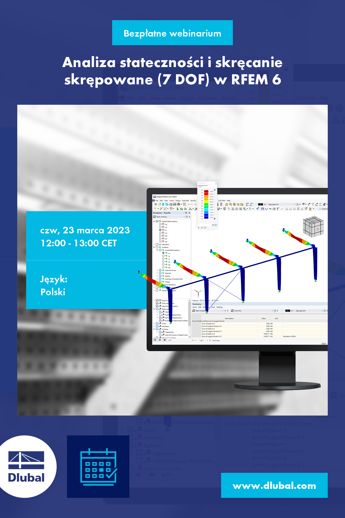 Posouzení stability a vázaného kroucení (7 DOF) v programu RFEM 6