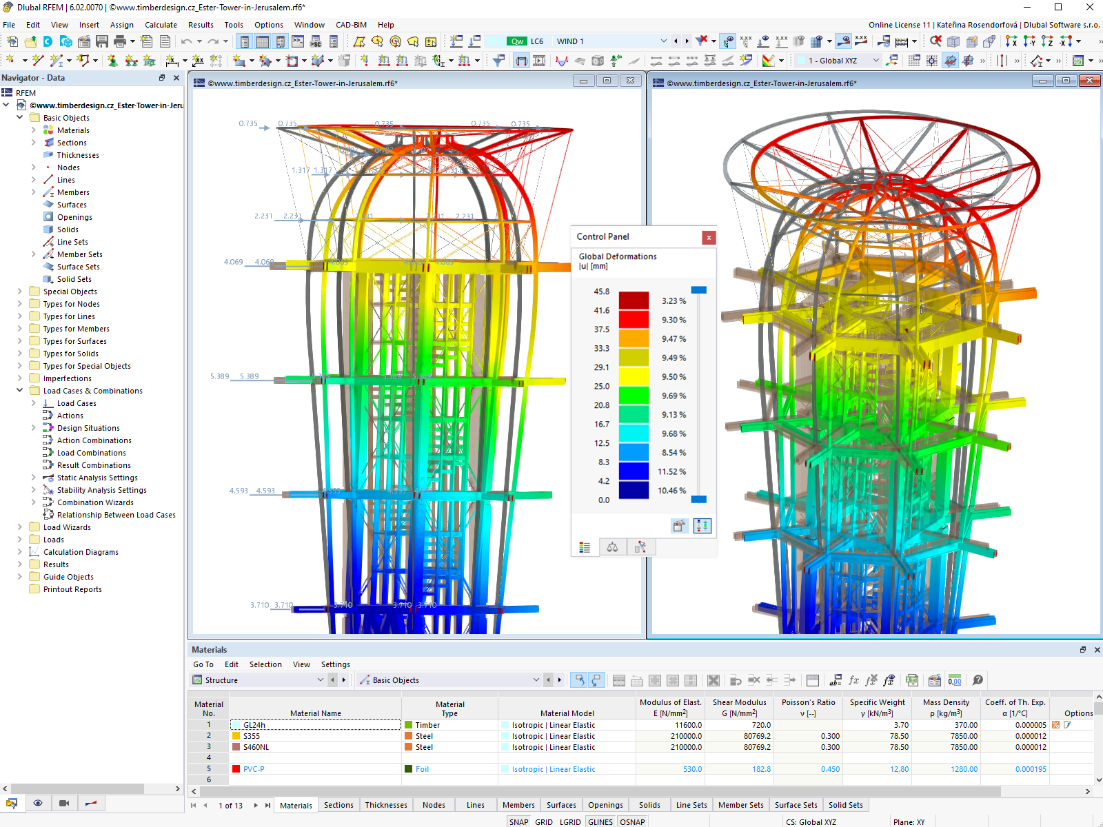 Deformace ocelové lávky pro pěší při zatížení větrem v programu RFEM 6