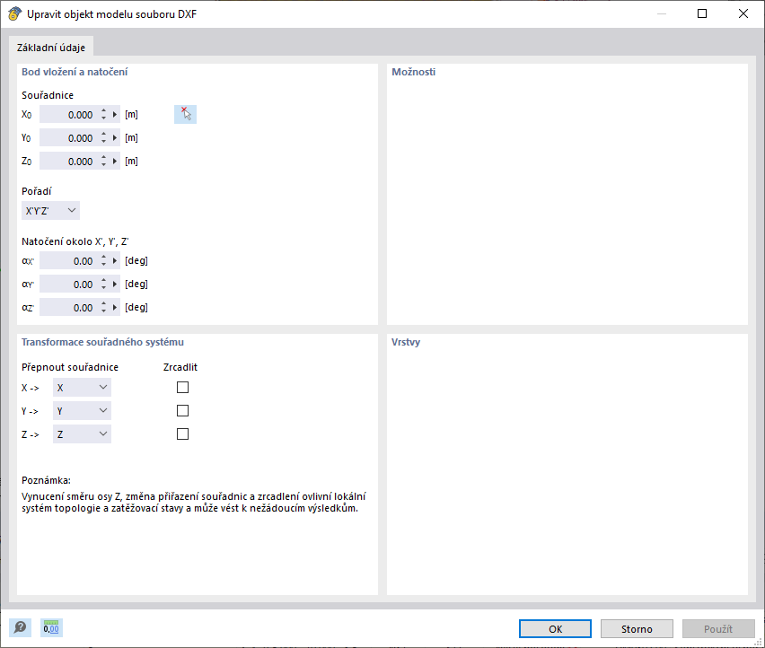 Nastavení pro DXF / AutoCAD export