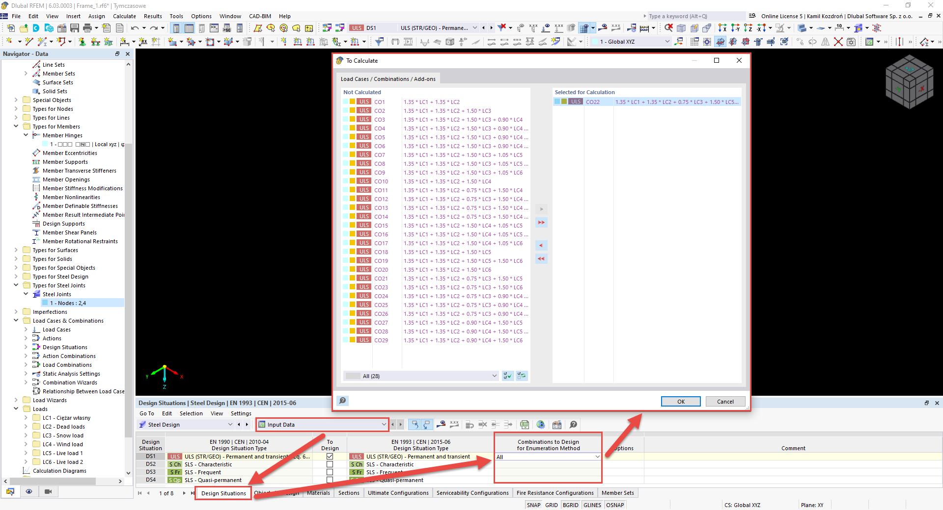 FAQ 005408 | Jak mohu v programu RFEM 6 posoudit prvek pouze pro vybrané kombinace zatížení?