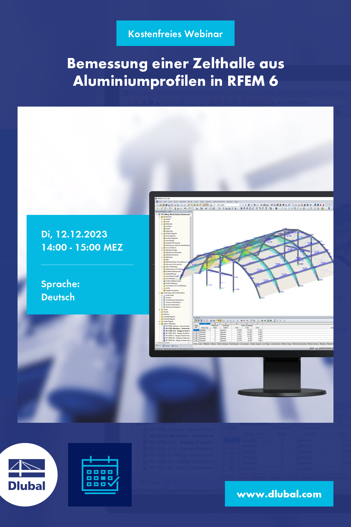 Návrh plachtové haly z hliníkových profilů v programu RFEM 6