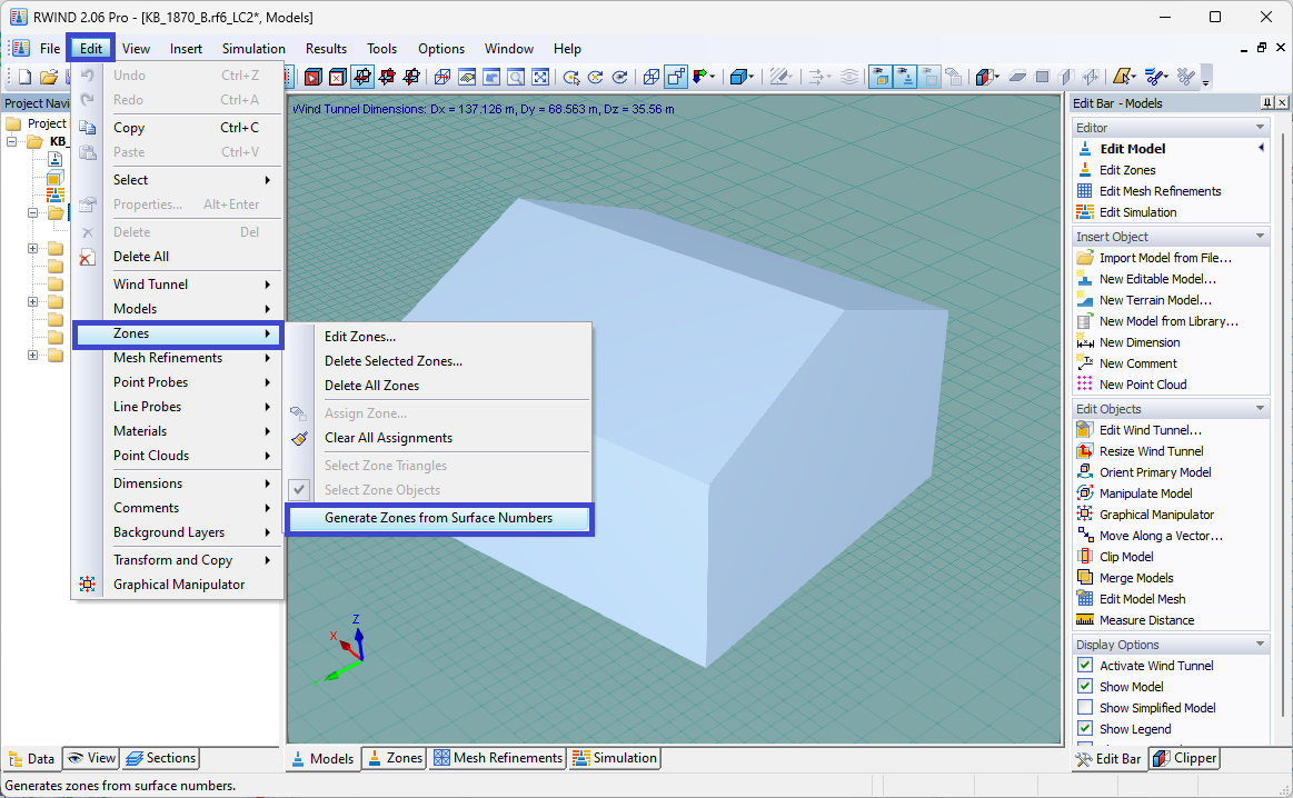 Generování zón z RFEM Surfaces v programu RWIND