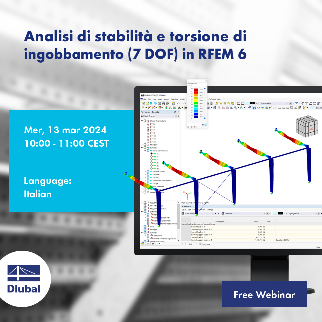 Posouzení stability a kroucení deplanace (7 stupňů volnosti) v programu RFEM 6