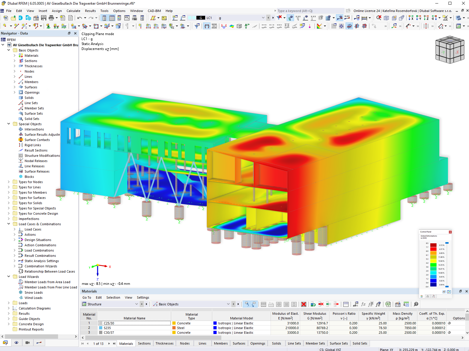 RFEM model s výsledky deformací | © Die Tragwerker GmbH