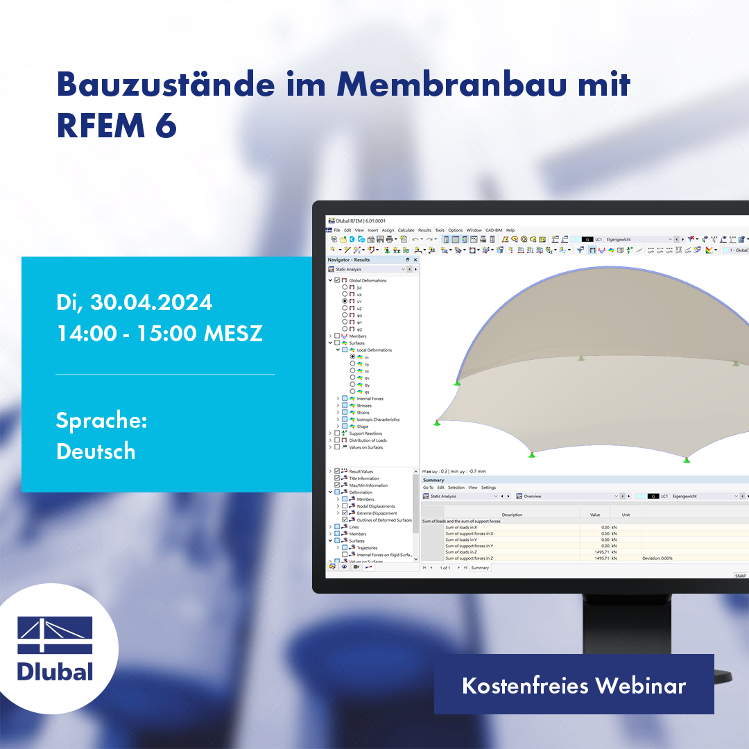 Fáze výstavby membránových konstrukcí v programu RFEM 6