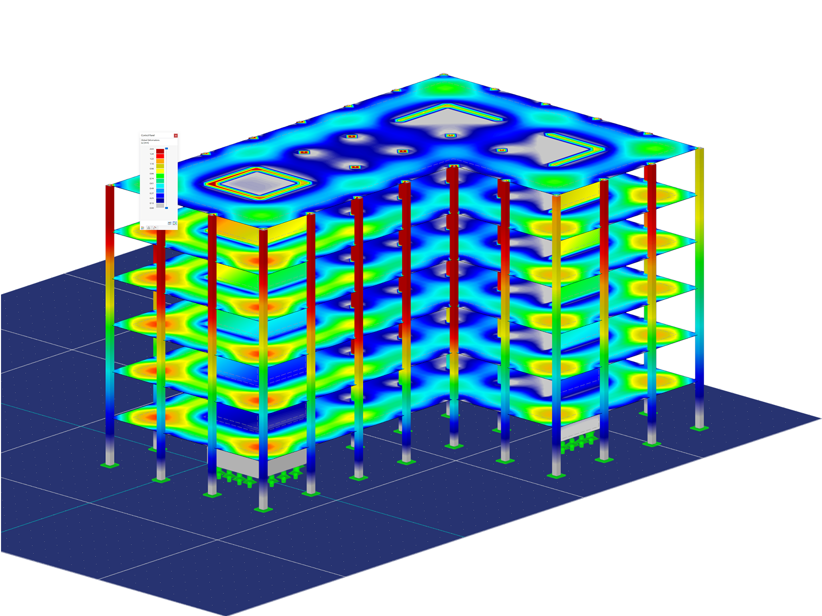 Betonová budova vytvořená v softwaru RFEM. Povrchový design.