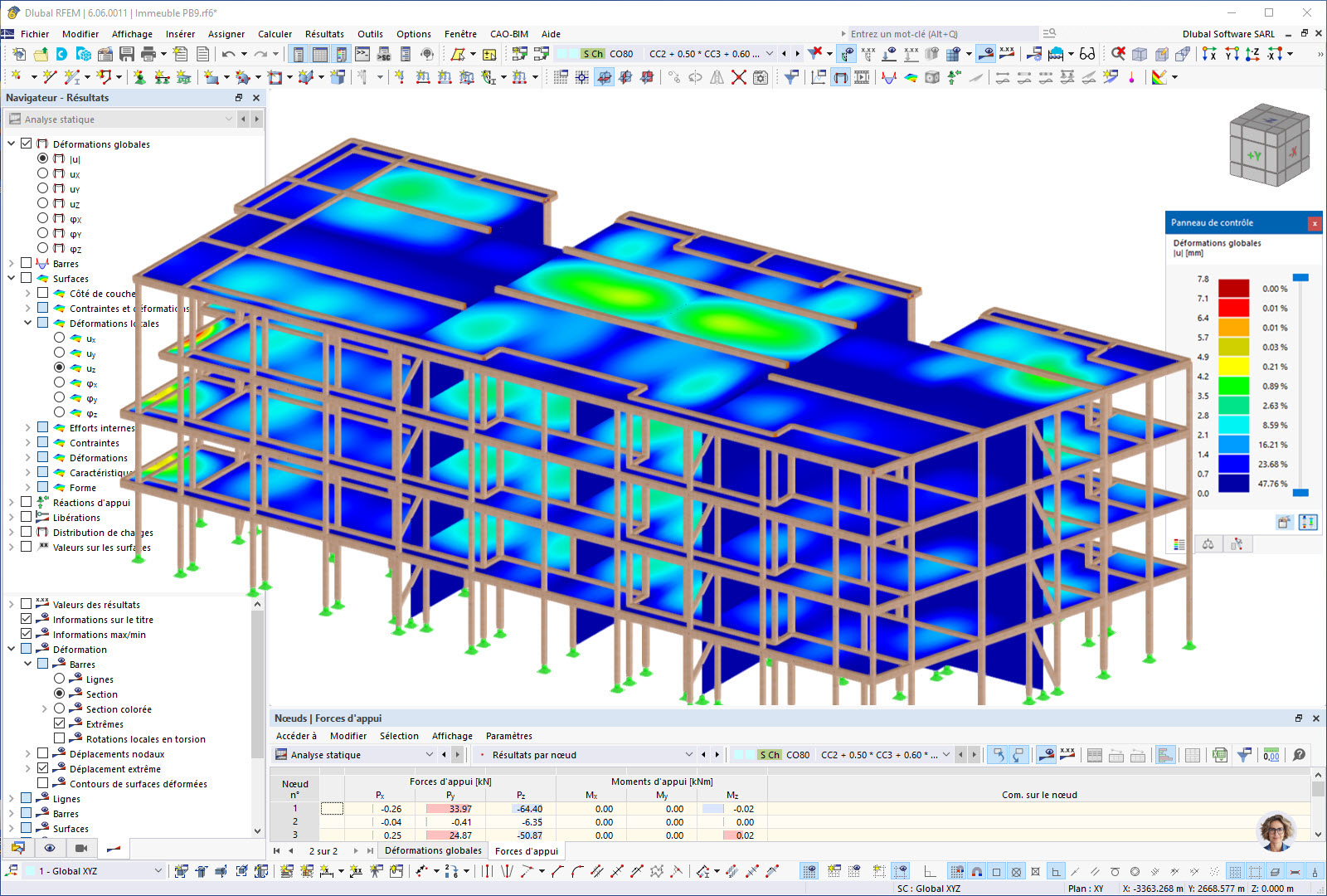 Deformace budovy PB9 v programu RFEM