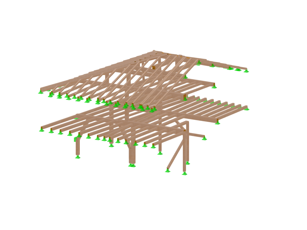 RFEM model pro statickou diagnostiku a posouzení stávající dřevěné konstrukce ve španělském městě Soria