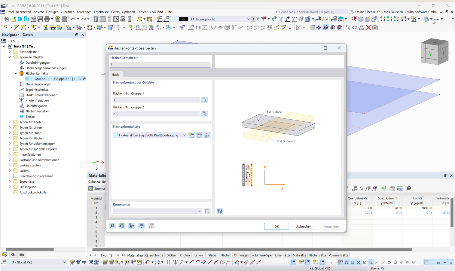 FAQ 005542 | Je v programu RFEM 5 kontakt mezi plochami?