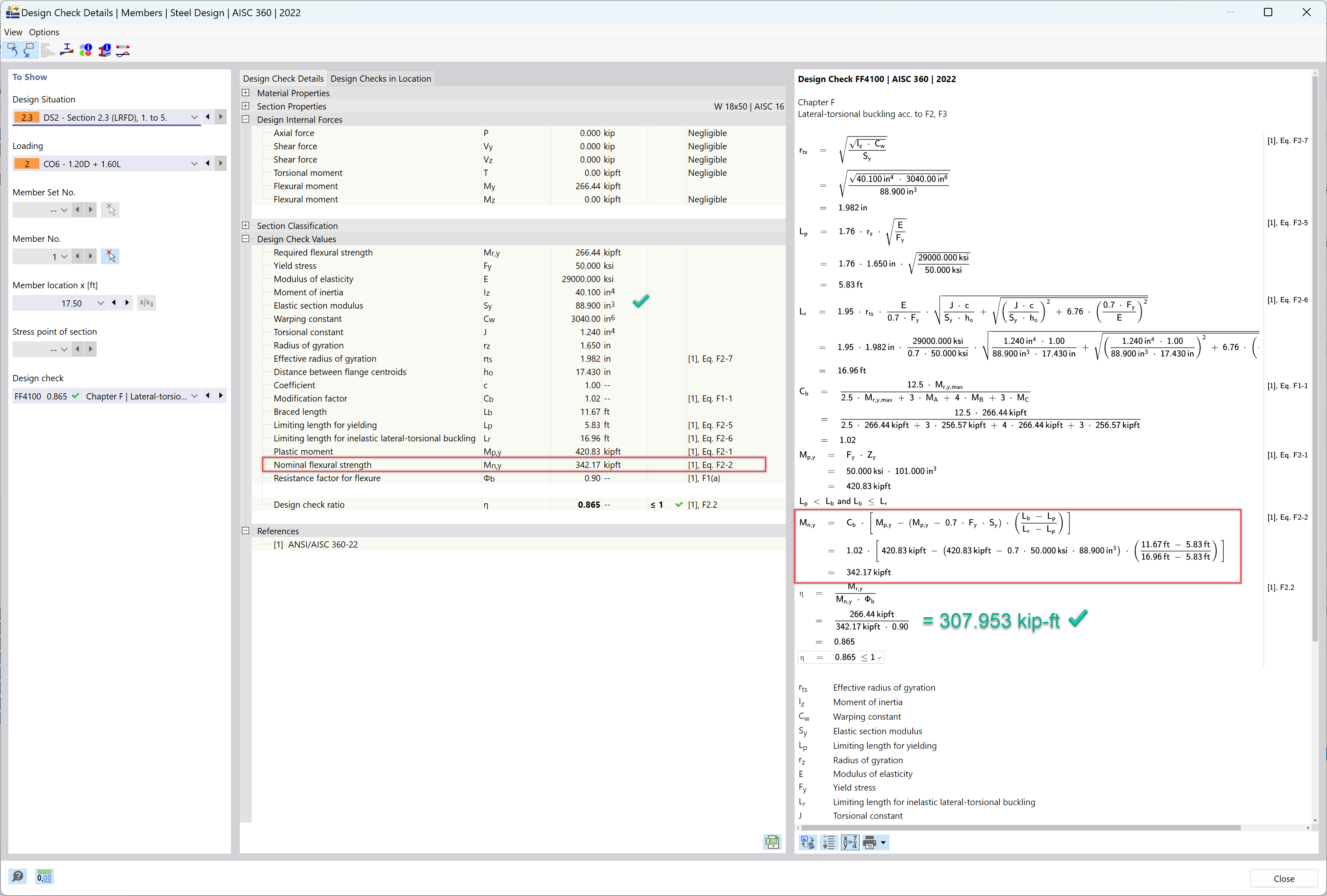 KB 001884 | AISC Kapitola F Porovnání metod výpočtu klopení proti vlastním číslům v programu RFEM 6