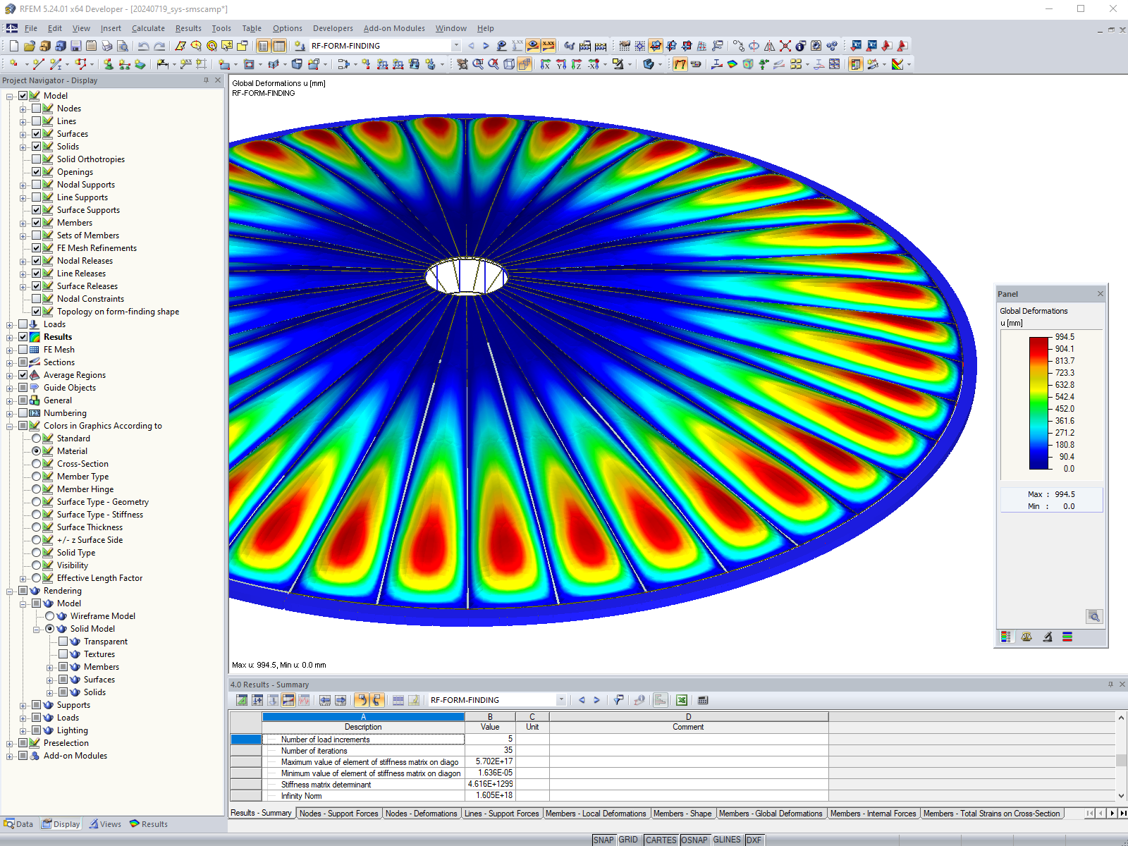 RFEM model po form-findingu