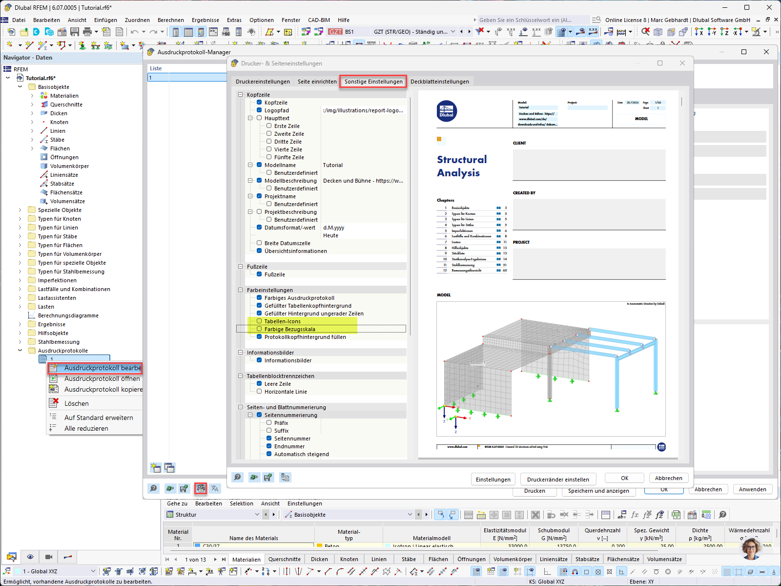 FAQ 005580 | Je možné v programech RFEM 6 a RSTAB 9 snížit nároky na paměť u tiskového protokolu?