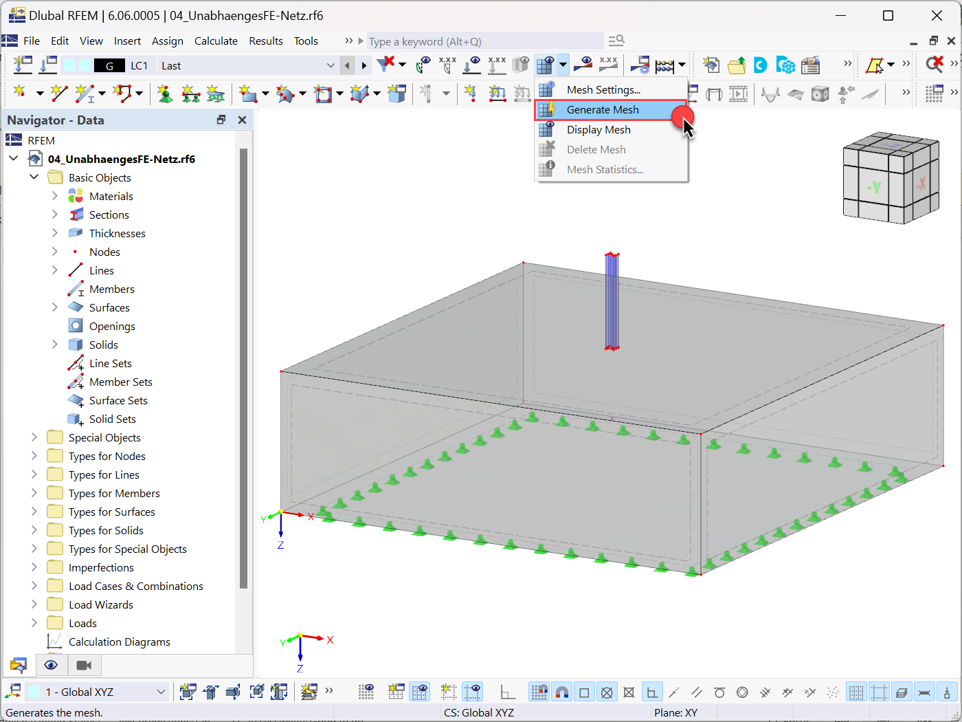 Generování sítě prvků v programu RFEM 6