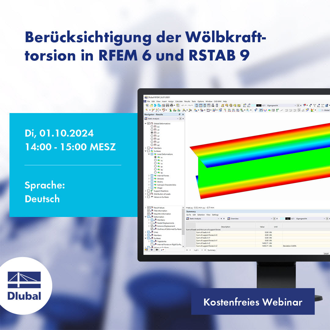 Zohlednění deplanace\n kroucení v programech RFEM 6 a RSTAB 9