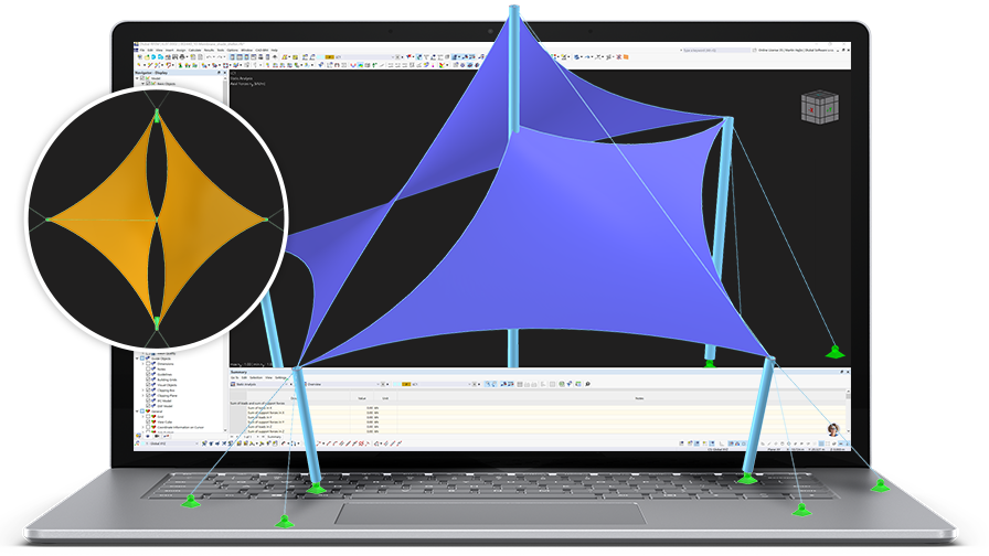 Banner programu RFEM pro form-finding a střihové vzory membránových konstrukcí