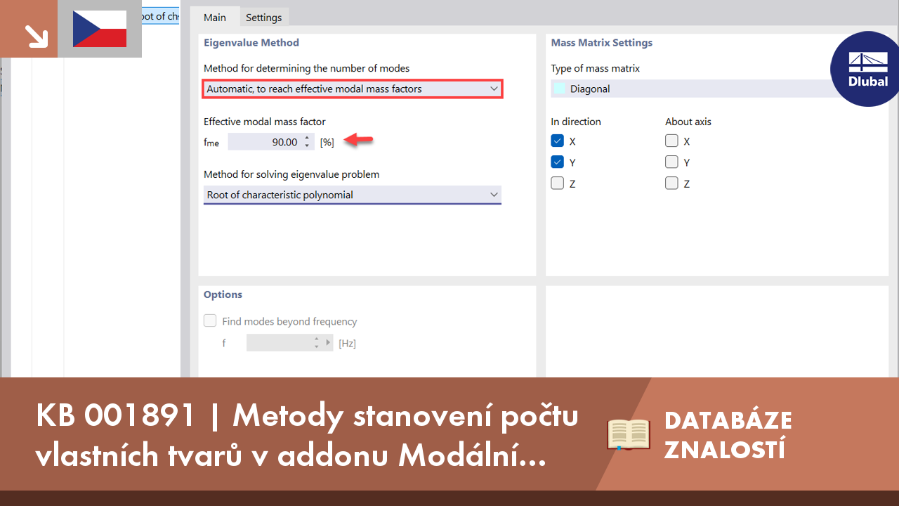 KB 001891 | Metody stanovení počtu vlastních tvarů v addonu KNOWLEDGE BASE pro modální analýzu