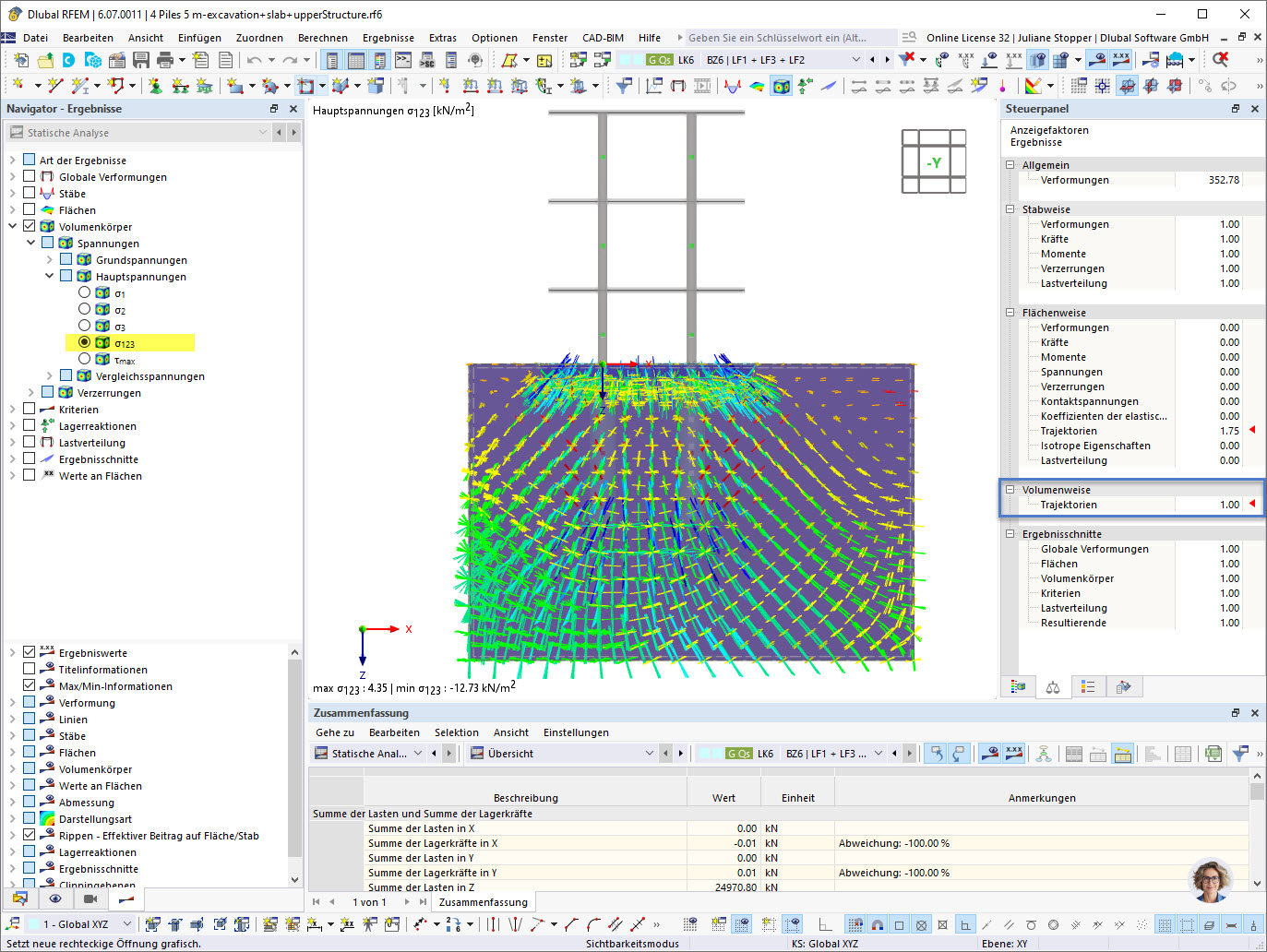 FAQ 005606 | Jak mohu v programu RFEM 6 zobrazit výsledky hlavních napětí s jejich směry jako trajektorie?