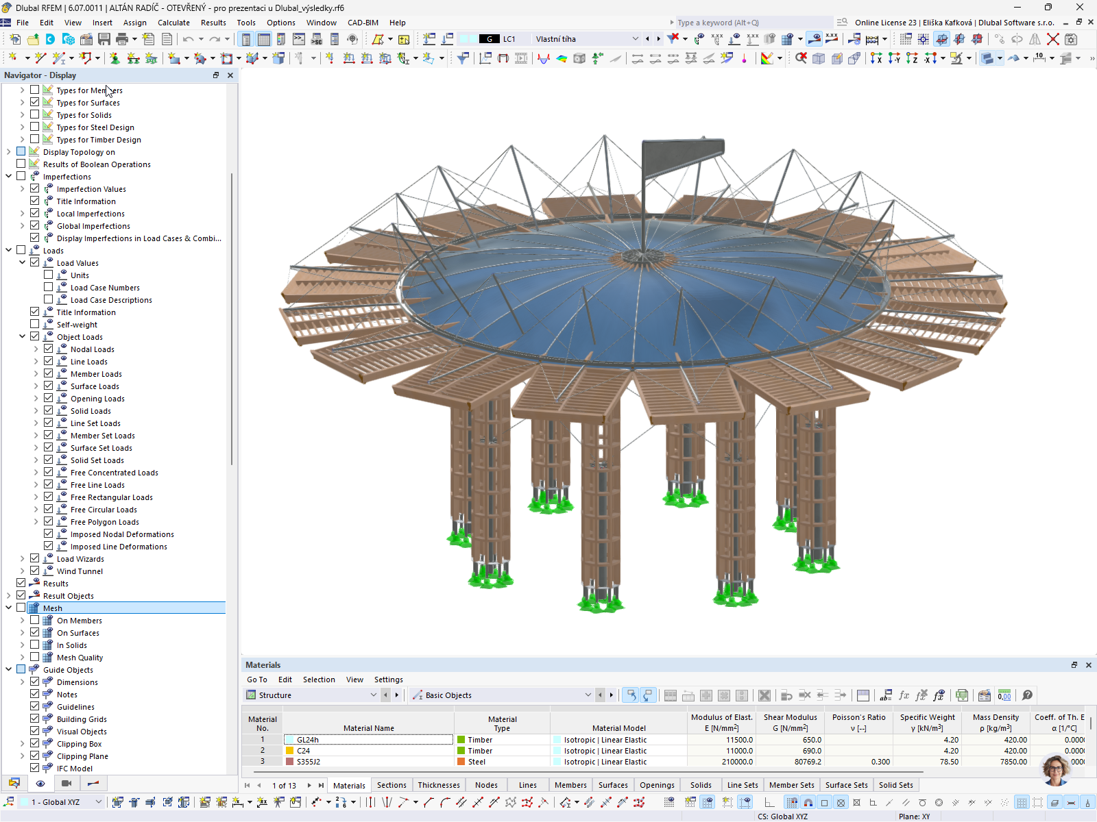 RFEM 6 model | Dřevěná konstrukce kinetického pavilonu na zámku Radíč, Česká republika